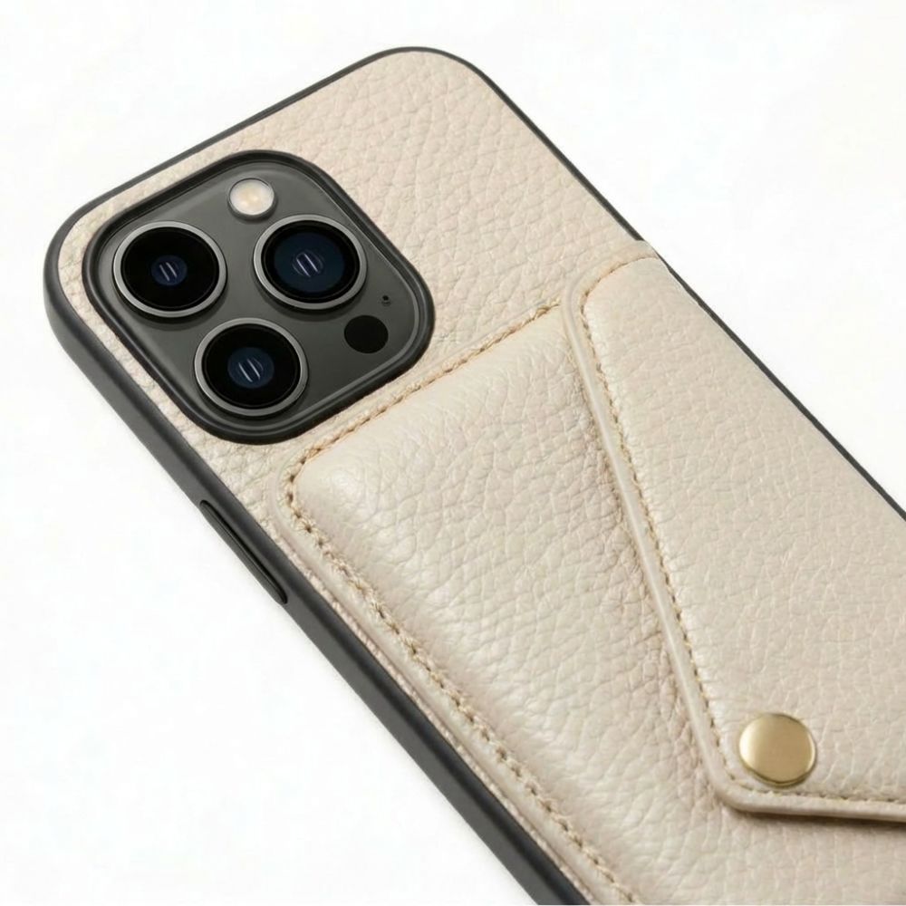 Beige crossbody phone case with built-in card holder