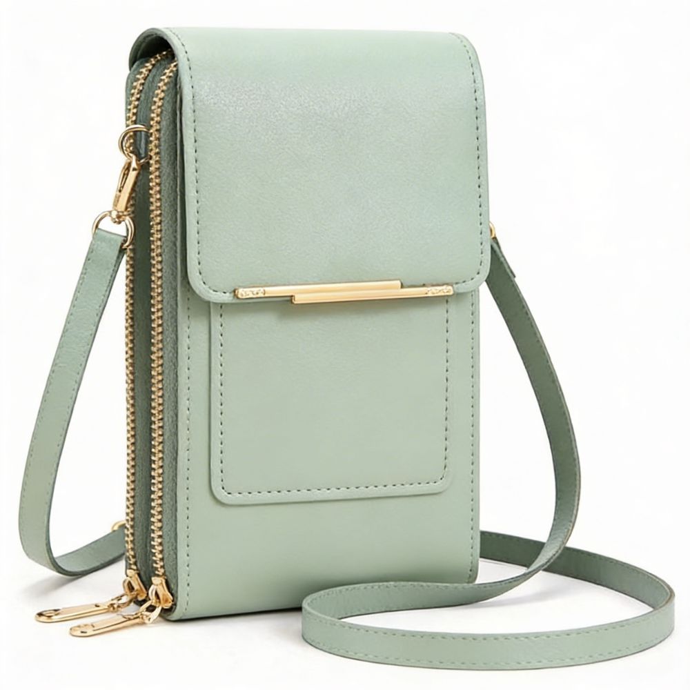 Light green crossbody phone purse with card slots