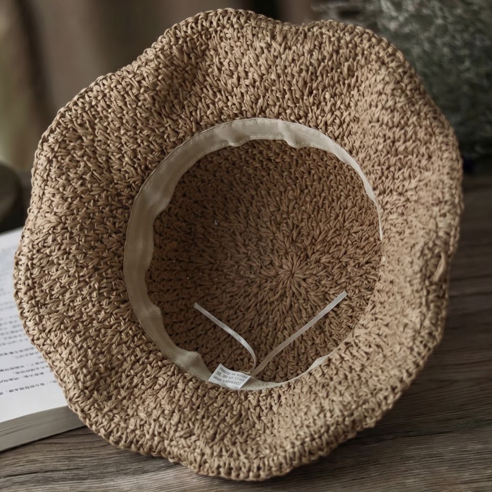 Natural straw sun hat with adjustable inner band